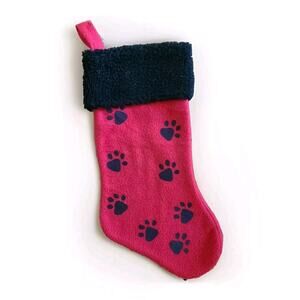 NWT! Pet Christmas Stocking Red Black Paw Prints